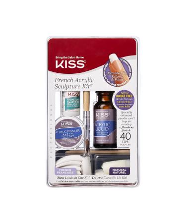 KISS French Acrylic False Nails Sculpture Kit, Natural & French Manicure, Extended Bubble-Free Nail Tips with Acrylic Liquid & Powder, Maximum Speed Nail Glue, Application Brush, & 40 Fake Nails