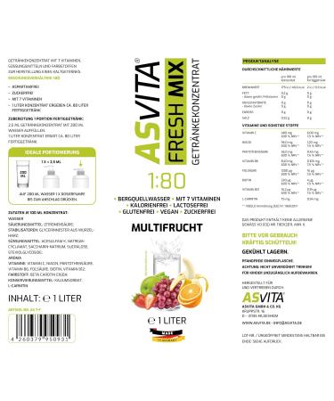 Buy ASVITA Beverage Concentrate Fresh Mix 1:80 - 1L Bottle with Dosing Pump | Sugar-Free Drink Syrup - 26 Delicious Flavors - International Shipping Available - Buy Online on GoSupps.com