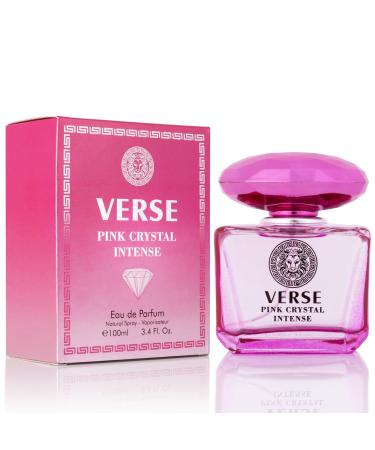 Verse Pink Crystal Intense for Women 3.4 fl Oz - Fruity & Floral Scents of Raspberry Peony Magnolia & Lotus Flowers - Base Notes of Amber Vibrant Musk & Deep Mahogany Wood - Elegant 100ml Bottle