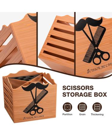 Professional Salon Scissor Shear Holder Box - Brown Wooden Desktop Storage for Hairdressers & Groomers | 4-Grille Sponge Holder with Comber Clips Stand - Buy Online on GoSupps.com