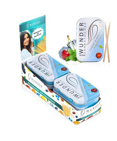 Wonder toothpick display (6 -pack) - toothpick with taste - plastic -free chewing gum - helps against bad breath - smoking cessation - fresh breath with flavored toothpick - sugar -free cherry/menthol