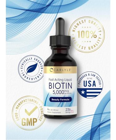 Carlyle Biotin 5000mcg Liquid Drops | 4 fl oz | for Women and Men | Berry Flavor | Beauty Formula | Vegetarian Non-GMO & Gluten Free Supplement - Buy Online on GoSupps.com