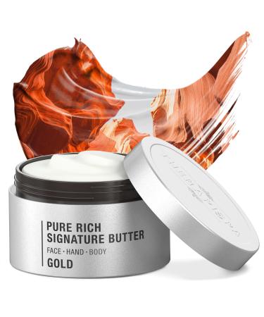Pure Rich Body Butter - Super Creamy with Ceramides Hyaluronic Acid Niacinamide (B3) Panthenol (B5) and Shea Butter for Deep Hydration and Repairing Dry Skin (Gold 7 oz)
