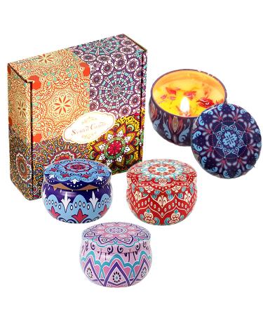 4-Piece Scented Candle Gift Set Plant Dried Flower Scented Candle Set of Four Natural Soy Candles with Floral Scents Suitable for spa Bathing Yoga Ethnic style Soy Wax