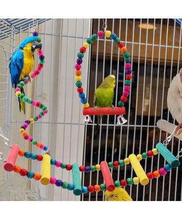 Seahelms 8-Piece Parrot Bird Toys Set - Natural Wood Chewing Hammock Bell & Swing for Nymphic Finches and Small Parrots - Colorful Bird Cage Enrichment - Buy Online on GoSupps.com