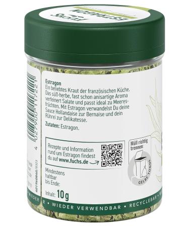 Fuchs Tarragon Rubbed - Premium French Herb for Salads Hollandaise Sauce & Scrambled Eggs - 10g Reusable Recyclable Can - Natural Ingredients - Buy Online on GoSupps.com
