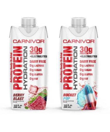 MuscleMeds Carnivor Protein Hydration RTD Refreshing Ready to Drink 30g Isolate Protein Lactose Free Sugar Free Electrolytes Halal Certified Rocket Pop Berry Blast16.9 Fl Oz Liquid (Pack of 2) Combo 16.9 Fl Oz (Pac