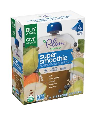 Plum Organics Super Smoothie Blueberry, Pear, Sweet Potato & Spinach 4oz 4ct x 6 Packs - Buy Online on GoSupps.com
