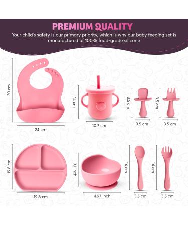 CHEEKYCHOPS 9 PCS Baby Weaning Set & Ebook Includes Baby Plate Adjustable Bib Cup Recipe Ebook Suction Baby Bowl and Spoon Baby weaning Set Baby Pink - Buy Online on GoSupps.com