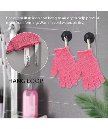 Evridwear Exfoliating Gloves for Shower - 2 Pairs of 100% Nylon Heavy Bathing Gloves - Dead Skin Remover and Body Scrubber - Hang Loop - Smooth Skin - Hot Pink - Buy Online on GoSupps.com