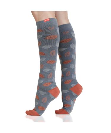 VIM & VIG compression stockings made of cotton 15-20 mmHg graded for women and men orange & gray-falling leaves 4 orange & gray-falling leaves