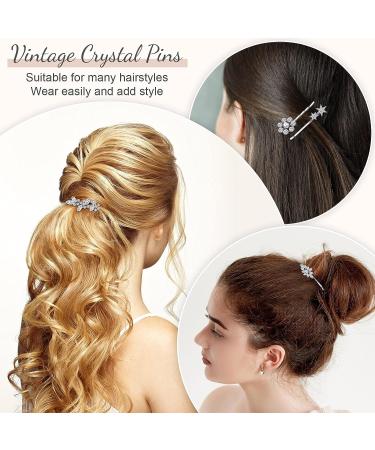 10-Piece Crystal Vintage Rhinestone Hair Pins | Silver Metal Hair Accessories for Women | Star, Flower, Leaf, Feather Design | Hair Decoration for Girls - Buy Online on GoSupps.com
