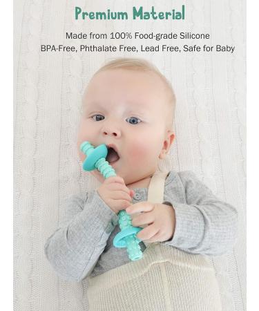 Teething Tube with Safety Shield - Baby Teether & Gum Massager - Food-Grade Silicone for 3-12 Months - 1 Pair + 4 Cleaning Brushes (Cyan+Tangerine) - Buy Online on GoSupps.com