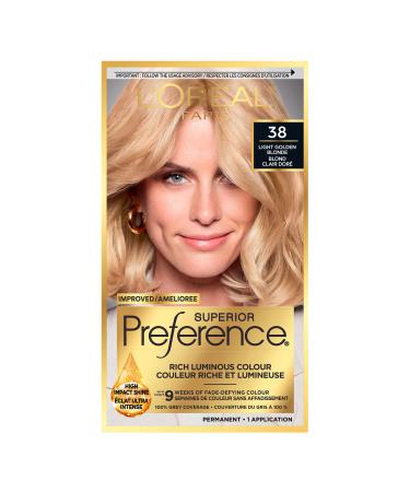 L Or al Paris Superior Preference 9 weeks of Luminous Fade-Defying Permanent Hair Dye 38 Light Golden Blonde 100% Grey Coverage 1 Hair Dye Kit (Packaging May Vary) Light Golden Blonde 1 Count ( Pack Of 1 )