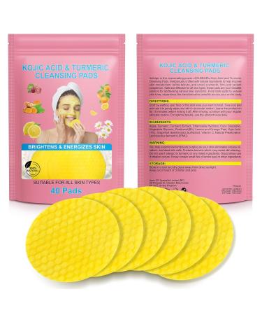 Turmeric & Kojic Acid Cleansing Pads - 40 Exfoliating Pads for Face & Body | Brightening Oil Balancing & Dark Spot Reduction with Vitamin C & B5 - Buy Online on GoSupps.com