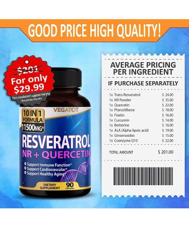VEGATOT High Strength Resveratrol with Quercetin - Healthy Aging & Immune Support (90 Count) - Buy Online on GoSupps.com