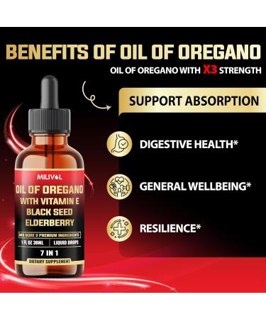 MILIVOL 7in1 Oregano Oil Drops with Black Seed Drops, Elderberry, Turmeric, Ginger & Ceylon Cinnamon Wellness Support 1 FL Oz 30 Days - Buy Online on GoSupps.com