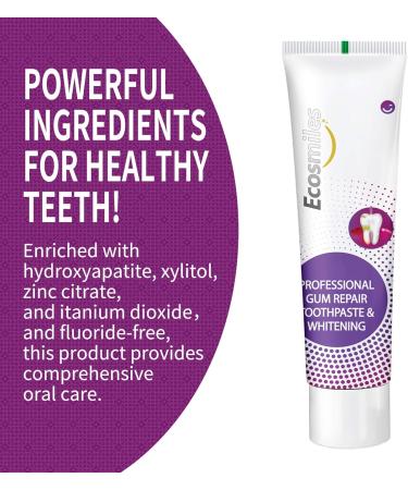 Ecosmiles Fluoride Free Gum Health & Whitening Toothpaste for Bleeding Gums & Gingivitis Reduces Tooth Sensitivity Repairs Enamel & Removes Plaque with Hydroxyapatite SLS Free Mint 3.52 oz - Buy Online on GoSupps.com
