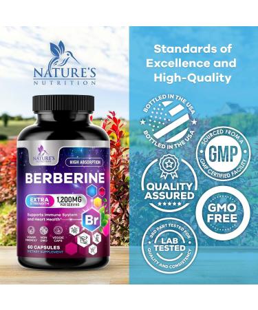 Berberine HCL Supplement 1200mg - High Absorption HCL Extra Strength Berberine Supplement for Advanced Heart Health & Daily Immune Support Sugar Free Vegan Bottled in USA - 60 Veggie Capsules 60 Count (Pack of 1) - Buy Online on GoSupps.com