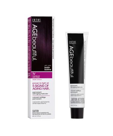AGEbeautiful Permanent Liqui Creme Hair Color Dye | 100% Gray Coverage | Anti-Aging | Professional Salon Coloring Hair Color Dye 1V Plum Black