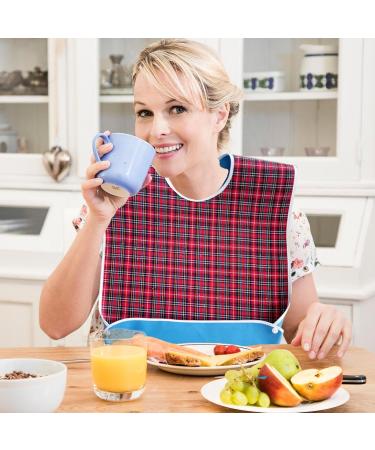 Adult Bibs for Men Women Washable Waterproof Adult Bib for Eating with Crumb Catcher Red - Buy Online on GoSupps.com