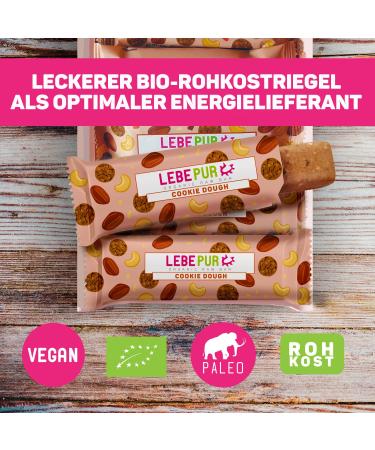 Leepur Organic Energy Bar Choc Chip Cookie Dough - Vegan Gluten-Free & Lactose-Free | 15 Pack | Cashew Chocolate Drops & Coconut Blossom Sugar - Buy Online on GoSupps.com