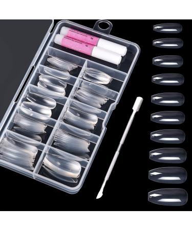 100 Pieces False Nails Clear Artificial Fingernails Art Nails Tips with Glue and Cuticle Pusher for Women Girls 10 Sizes - Buy Online on GoSupps.com