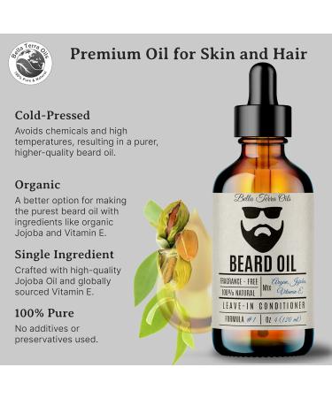 Bella Terra Oils Beard Oil 4oz | Organic Vitamin E Jojoba & Argan | Anti-Frizz Formula for Luster & Care - Buy Online on GoSupps.com