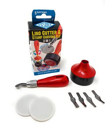 ESSDEE Block Printing Baren Tool Kit Includes 5 Lino Cutters, Lino Handle, 2 SoftCut Discs and Storage Unit || Used in Art, Craft and Carving Stamps || Made from UK 65, 137, 60 Single