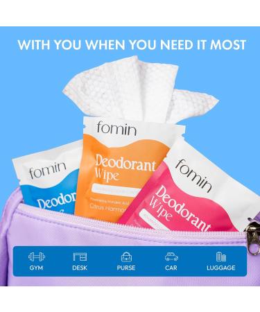 FOMIN Acidified Travel Deodorant Wipes For Women & Men - 15 Count - Fragrance Free - pH Balanced Mini Deodorant Travel Size Wipes - Plastic-Free Individually Wrapped Underarm Body Wipes Fragrance Free 15 Count (Pack of 1) - Buy Online on GoSupps.com