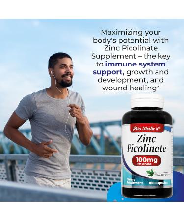 LAB Zinc Picolinate 100mg - Immune Support Supplement - 180 Capsules with Ultra High Absorption - Buy Online on GoSupps.com