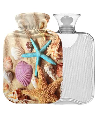 Naanle summer beach Seestern hot water bottle with reference transparent hot water bottle 1l hot hot water bottle for bed hand feet warmer pain relief warmth and cold therapy