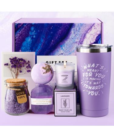 Birthday Gifts for Women Lavender Bath Relaxing Spa Gift Set Basket Box Women Birthday Unique Gift Ideas Christmas Gifts for Mom Wife Girlfriend Daughter Friend Teacher Women Gifts Purple Lavender