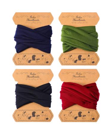 Syhood Boho Headbands for Women 4 Pieces Half Bandeau Headbands Elastic Wide Hairband Vintage Non Slip Headwrap Solid Color Yoga Workout Hair Bands for Girls (Black  Green  Wine Red  Navy) - Buy Online on GoSupps.com