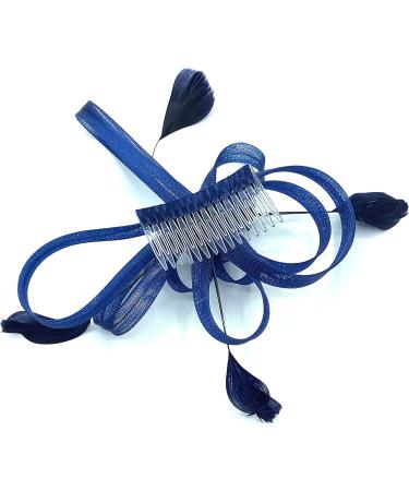 Ladies Feather Comb Fascinator Ladies Day Races Royal Ascot Hair Piece Fascinator (Navy Blue) - Buy Online on GoSupps.com