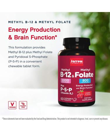 Jarrow Formulas Methyl B-12 & Folate Lozenges - Cherry Flavor, 5000 mcg800 mcg, 60 Count - Buy Online on GoSupps.com