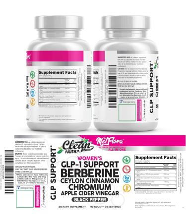 Clean Nutra Women's GLP-1 Support Complex Berberine with Ceylon Cinnamon Chromium Apple Cider Vinegar 90 Capsules - Buy Online on GoSupps.com