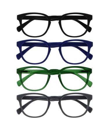 OPULIZE Pop Pack 4 R tro Rond Noir Bleu Vert Gris Hommes Femmes Lunettes De Lecture Charni res Ressort RRRR2-1367 +2 50 4 Pack - Noir / Bleu / Vert / Gris 2.5 x
