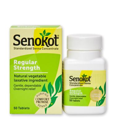 Senokot Regular Strength Tablets Natural Vegetable Laxative Ingredient, 50 Count 50 Count (Pack of 1)