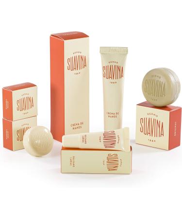 SUAVINA - Moisturizing Lip Balm in Tube 10 ml + 2 Lip Moisturizers in Jars 10 ml + Hand Cream 40 ml + Natural Solid Soap 60 ml - Original Gift Pack of 5 Units - Buy Online on GoSupps.com
