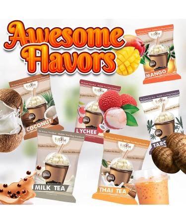 DIY Bubble Tea Kit - 6 Flavors, 36 Drinks, Taro, Lychee, Coconut, Mango, Milk Tea, Thai Tea, Straws - Authentic Boba Tea Kit - Buy Online on GoSupps.com