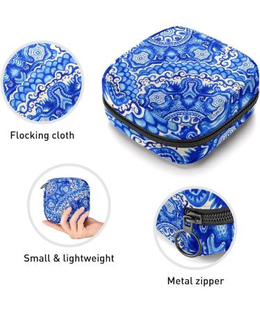 GIAPB Period Bag - Blue Art Flower Pattern Period Pouch & Makeup Travel Bag - Buy Online on GoSupps.com