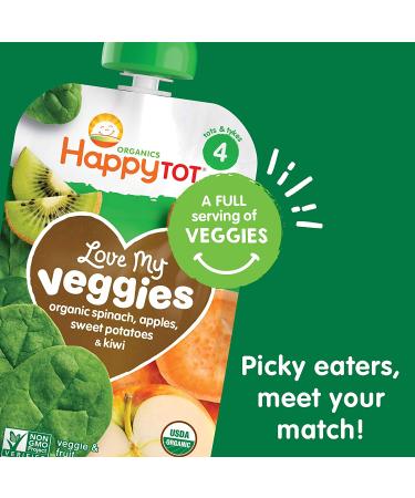 Happy Tot Organics Love My Veggies Stage 4: Spinach, Apple, Sweet Potato & Kiwi 4.22oz Pouch (Pack of 16) - Buy Online on GoSupps.com