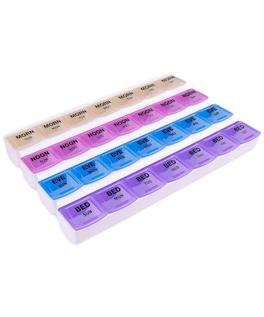 Apex 7-Day Mediplanner Pill Organizer Weekly Pill Organizer 4 Times A Day Color-Coded Easy-Open See-Through Lids Organize Medication Or Vitamins by AM PM Evening and Bedtime