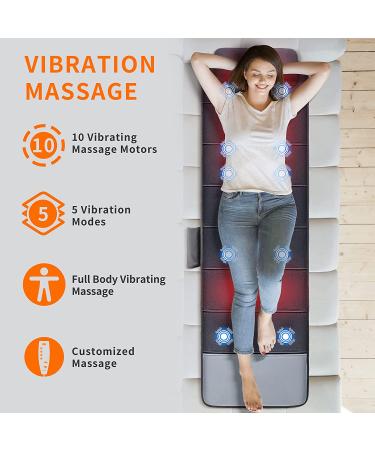 Mynt Vibration Massage Mat with 10 Motors & 6 Heating Pads - Electric Full Body Massage Pad for Pain Relief and Relaxation in Gray - Buy Online on GoSupps.com