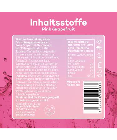 Juizy WoW Sugar-Free Syrup | 12 x 65ml Pink Grapefruit | Zero Calories | Vegan Beverage Concentrate | Natural Drink Mix | Low-Calorie Juice Bundle - Buy Online on GoSupps.com