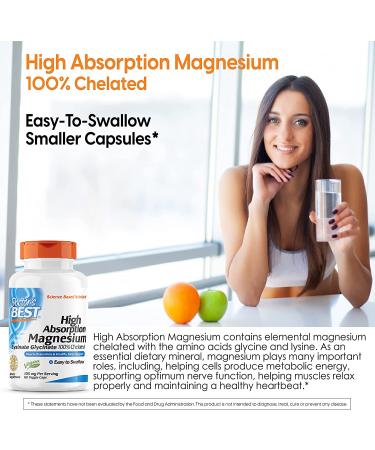 Doctor's Best High Absorption Magnesium Lysinate Glycinate 105 mg â€“ 120 Veggie Caps for Optimal Health - Buy Online on GoSupps.com