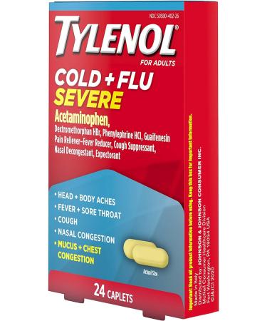 Tylenol Cold + Flu Severe Caplets - 24 ct - Relief from Cold, Flu, Fever, Cough & Congestion - Buy Online on GoSupps.com