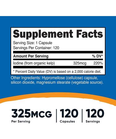 Nutricost Iodine 325mcg - Natural Iodine from Organic Sea Kelp - 120 Capsules, Vegetarian, Non-GMO, Gluten Free - Buy Online on GoSupps.com