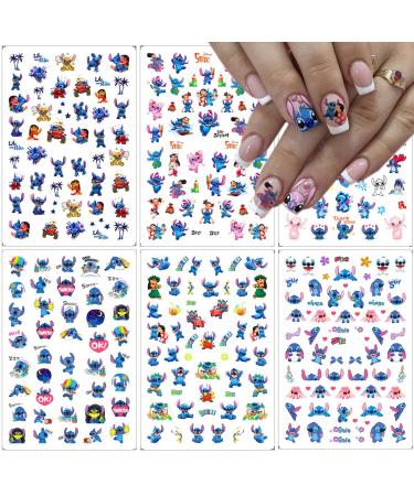 6 Sheets Cute Nail Art Stickers Decals 3D Self Adhesive Kawaii Designer Nail Stickers for Nail Art Supplies Cartoon Nail Stickers Women Girls DIY Cute Acrylic Nail Decorations F3